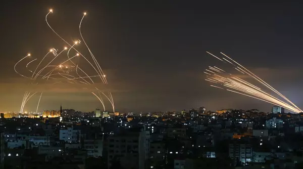 Time-lapse image showing the rocket firings from Gaza