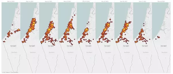 Map of Israel showing sites of rocket attacks