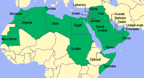 Map of Arab Countries (green) vs. Israel (red)