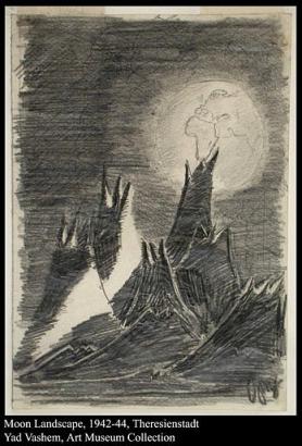 Moon Landscape drawing by Petr Ginz, who perished in Auschwitz