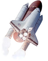Shuttle on rocket during take-off