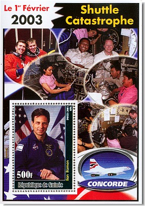 Guinea stamps in memory of Columbia Shuttle Astronauts and Ilan Ramon