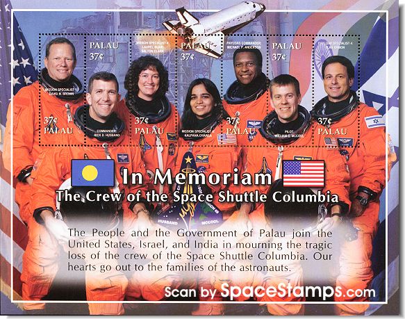 Palau stamps in memory of Columbia Shuttle Astronauts and Ilan Ramon